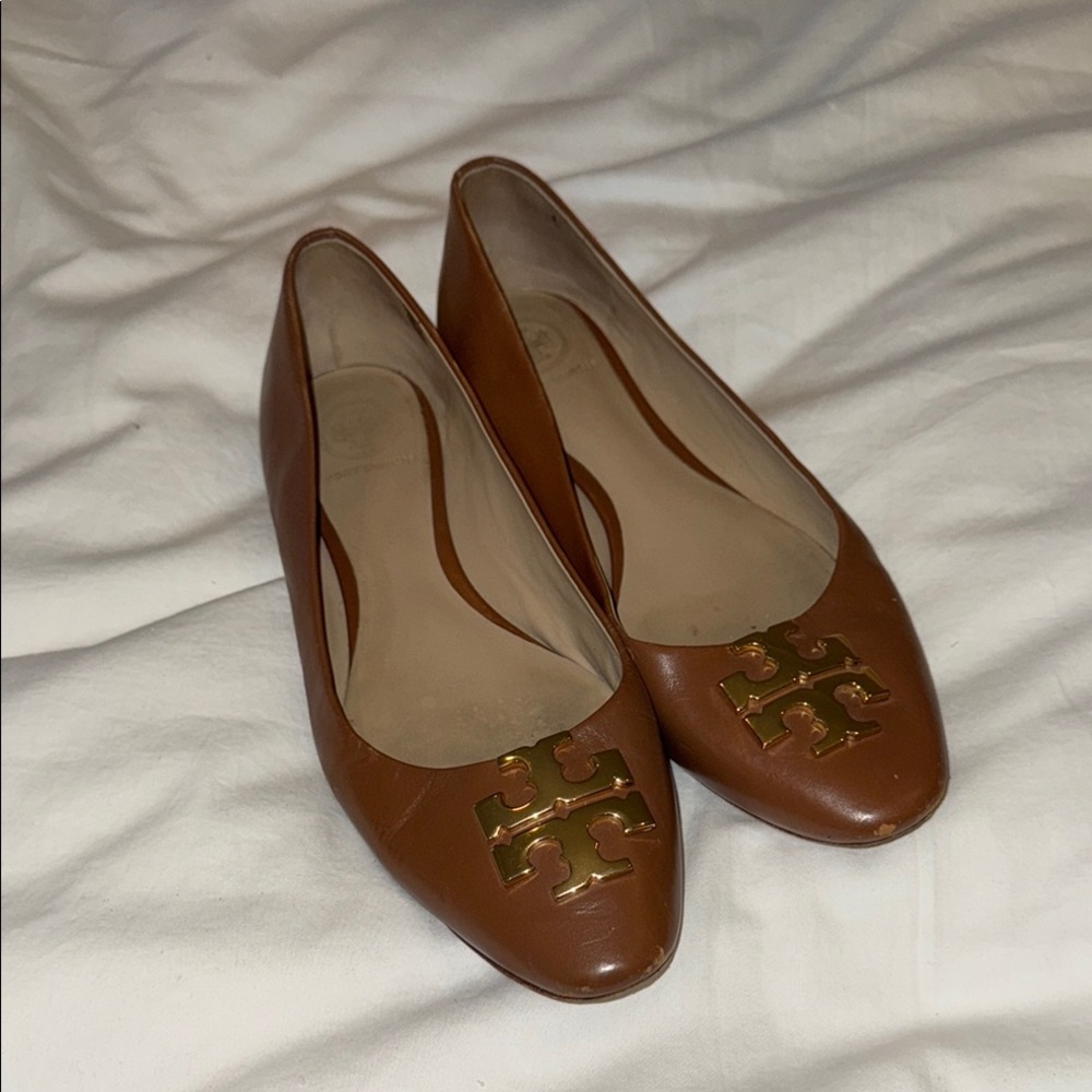Tory Burch Brown Leather Loafers with Metal Embellishment